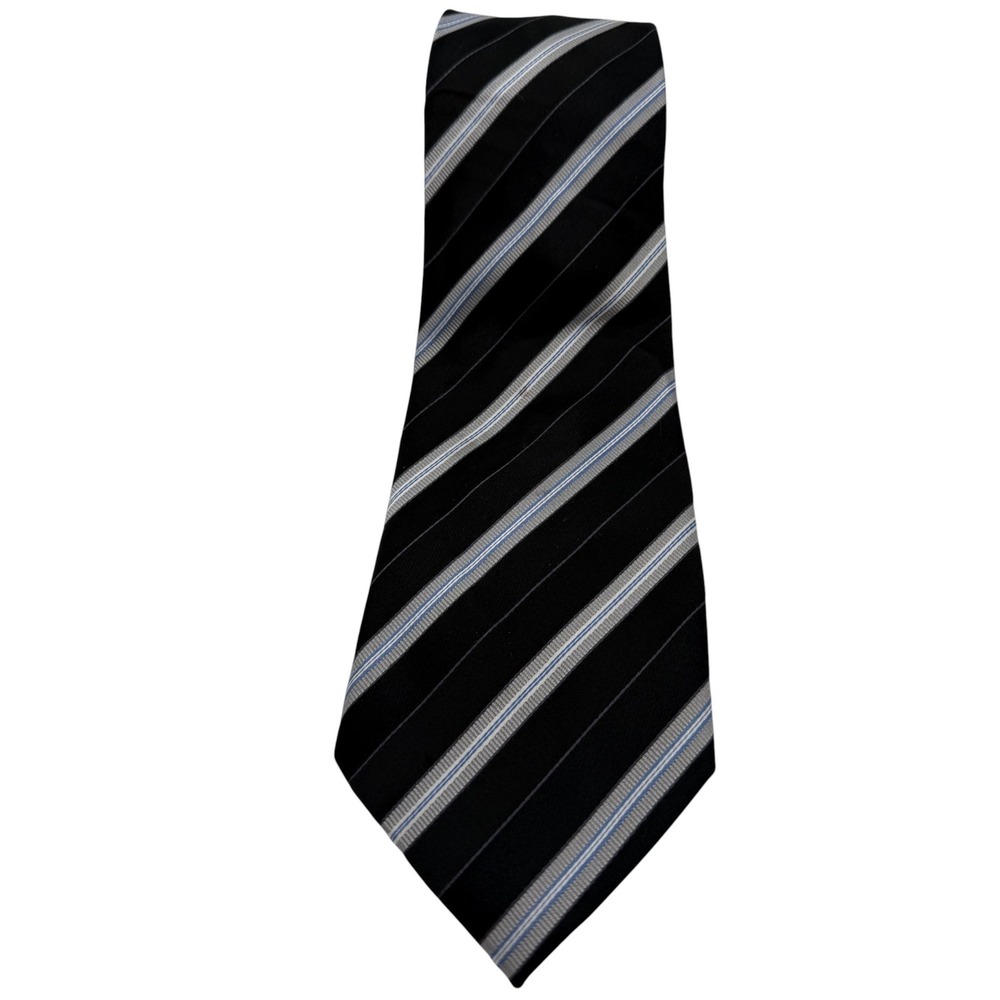 Donald J Trump Signature Collection Silk Black Blue Silver Striped 60" TIe TC24
